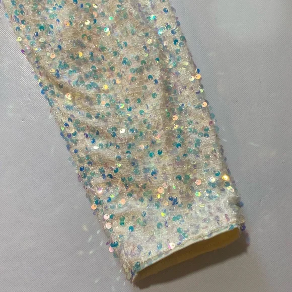 NEW Womens Sugarlips Sequin Crew Long Sleeve Satin Bow Tie White Jacket  $79 - Picture 3 of 10